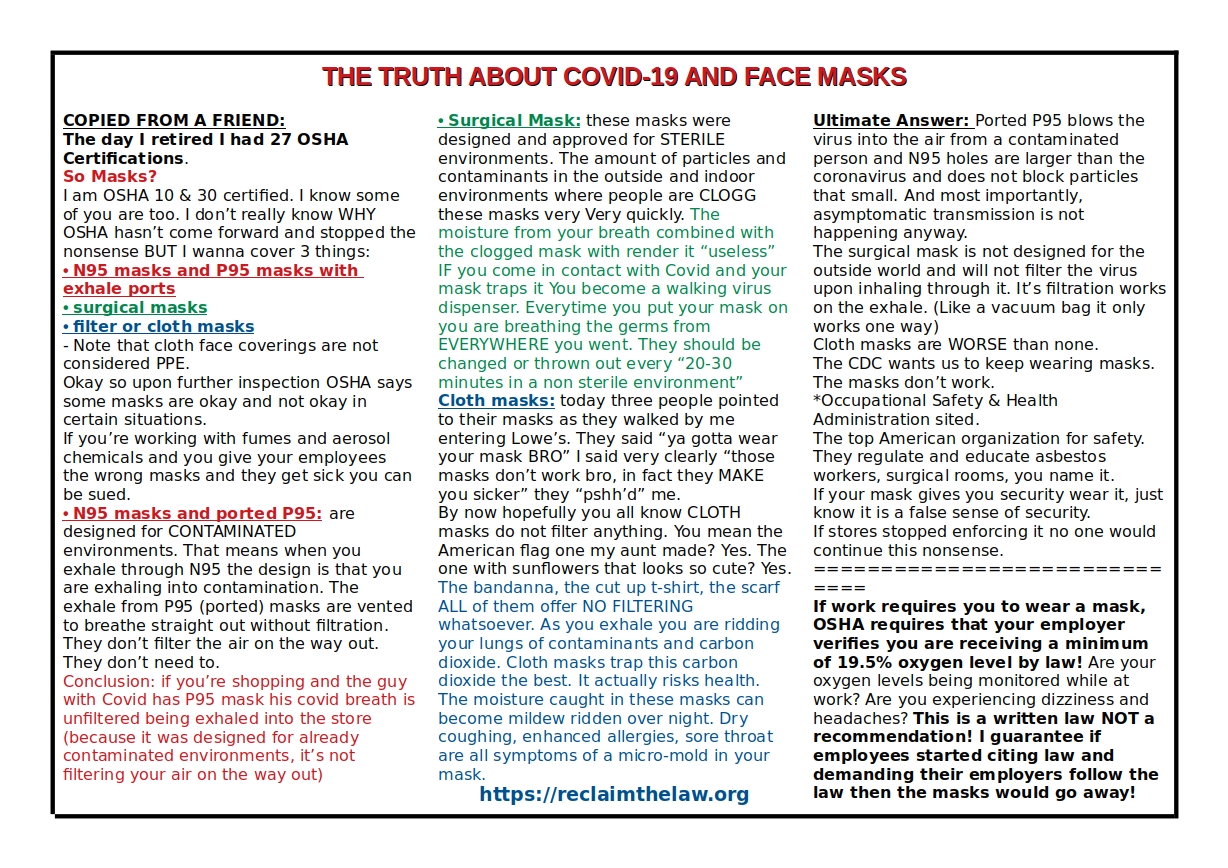 TRUTH ABOUT COVID-19 AND FACE MASKS